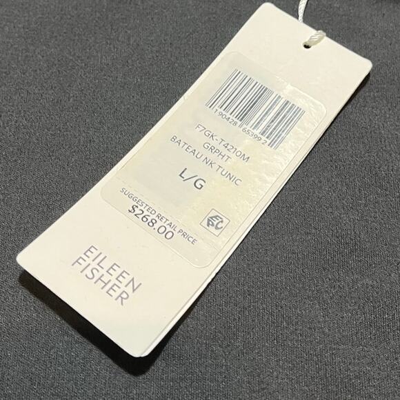 Eileen Fisher Stretch Silk Jersey Bateau neck tunic Graphite Gray NWT Size Large - Picture 3 of 6